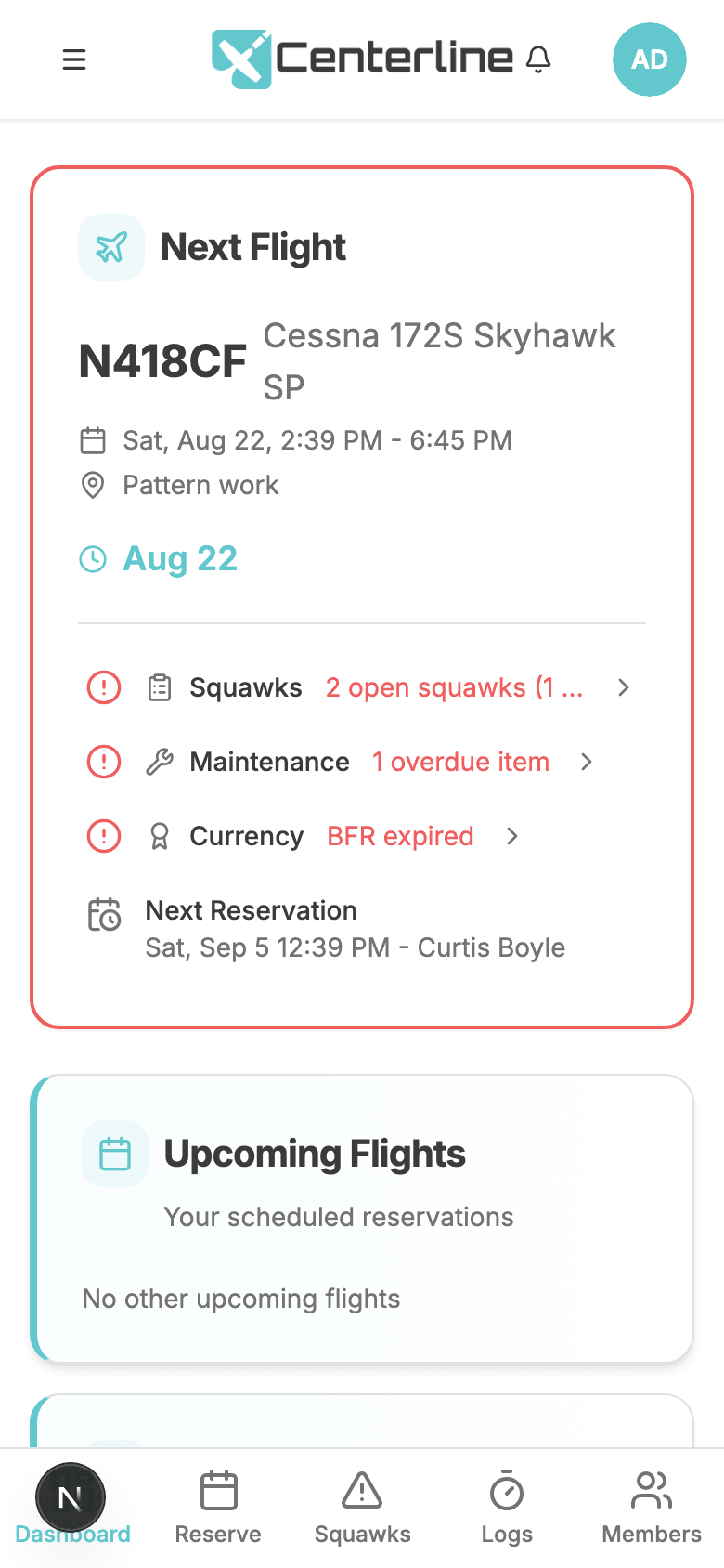 The Centerline dashboard on a phone, showing role-aware cards and a thumb-reachable bottom navigation bar